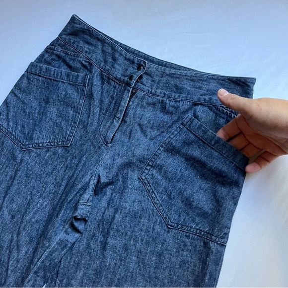 BABETTE SF blue denim wide straight leg cropped jeans - Picture 2 of 4